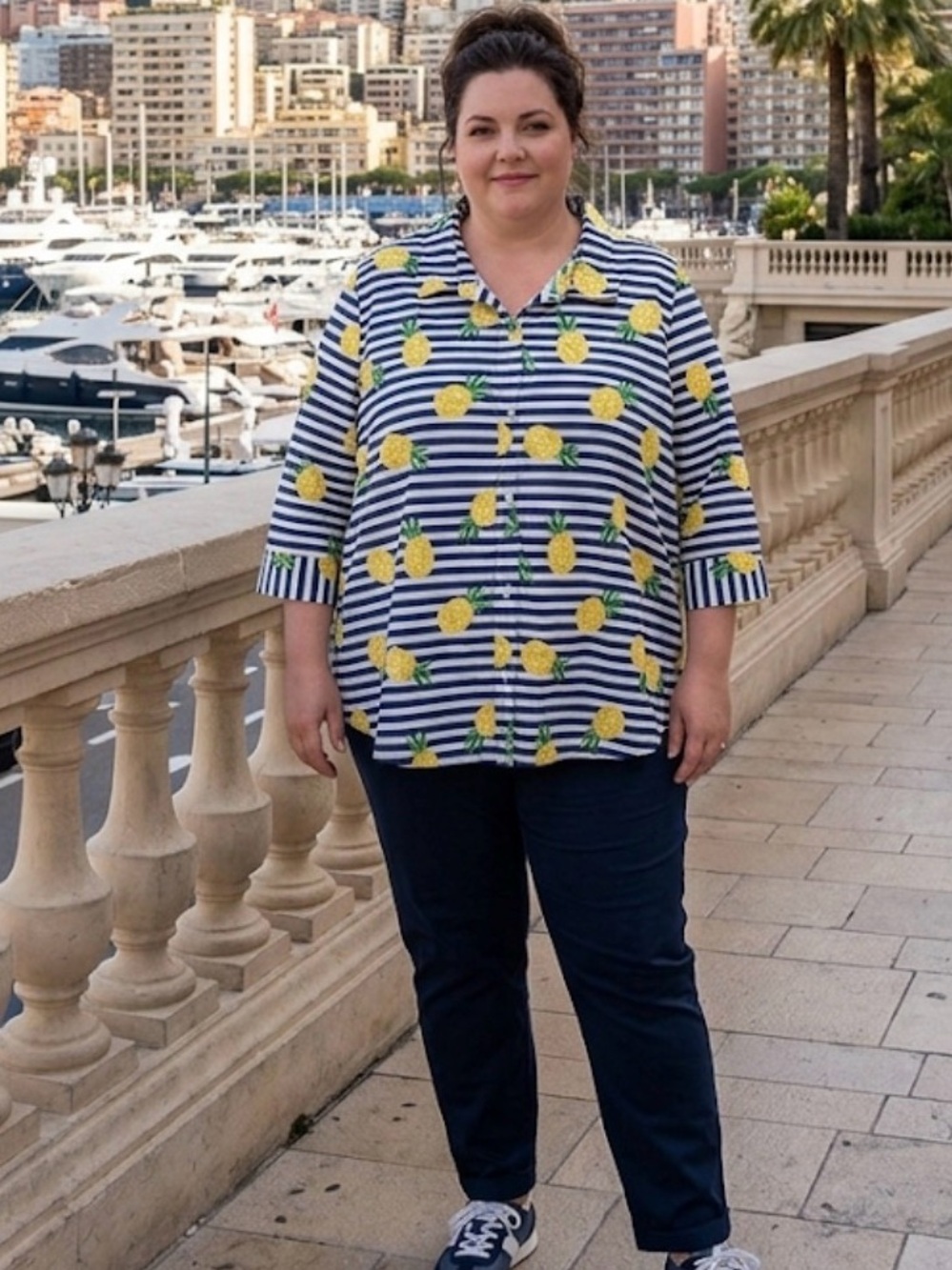 🐣BLAIR Striped Pineapple Print Button-Up Shirt size 3XL GUC